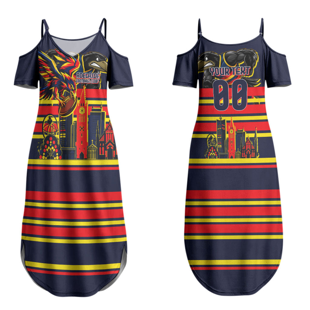 Personalised Adelaide Crows City Of Football Team Couples Matching Summer Maxi Dress and Long Sleeve Button Shirt Adelaide City Skyline Illustration Sport Fan