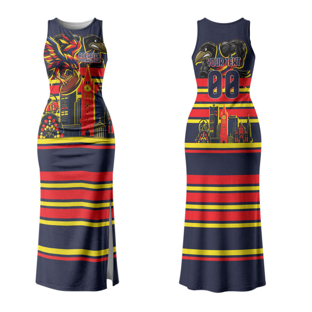 Personalised Adelaide Crows City Of Football Team Couples Matching Tank Maxi Dress and Hawaiian Shirt Adelaide City Skyline Illustration Sport Fan