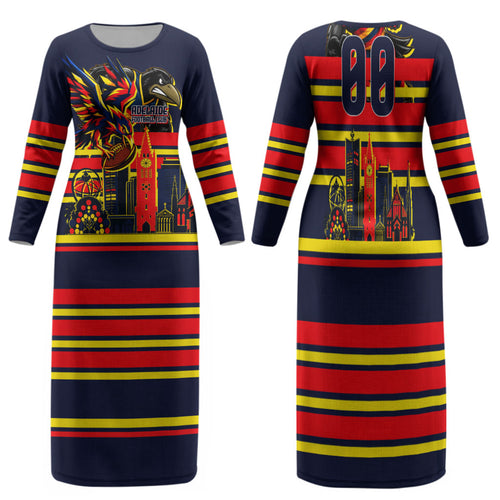 Personalised Adelaide Crows City Of Football Team Family Matching Long Sleeve Bodycon Dress and Hawaiian Shirt Adelaide City Skyline Illustration Sport Fan