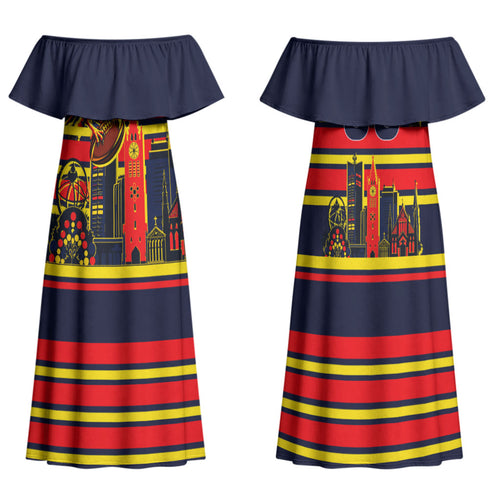 Personalised Adelaide Crows City Of Football Team Family Matching Off Shoulder Maxi Dress and Hawaiian Shirt Adelaide City Skyline Illustration Sport Fan