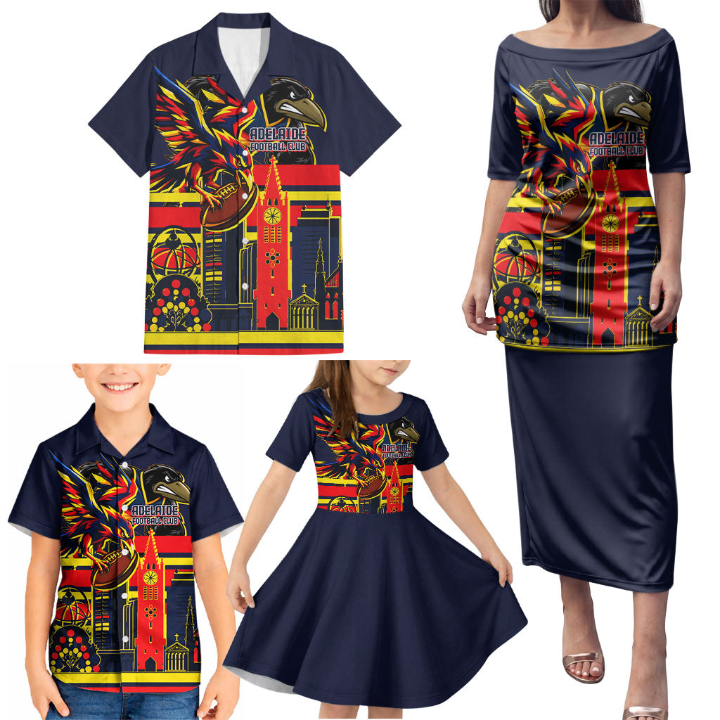 Personalised Adelaide Crows City Of Football Team Family Matching Puletasi and Hawaiian Shirt Adelaide City Skyline Illustration Sport Fan