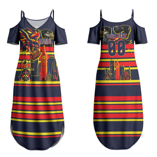 Personalised Adelaide Crows City Of Football Team Family Matching Summer Maxi Dress and Hawaiian Shirt Adelaide City Skyline Illustration Sport Fan