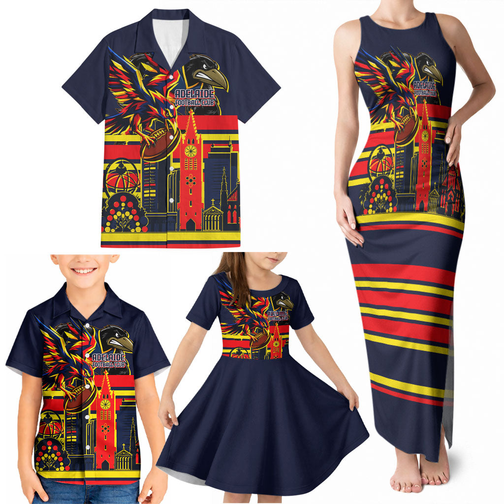 Personalised Adelaide Crows City Of Football Team Family Matching Tank Maxi Dress and Hawaiian Shirt Adelaide City Skyline Illustration Sport Fan