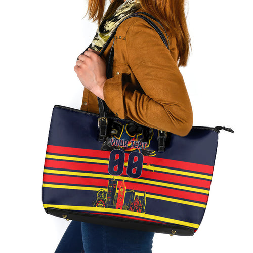 Personalised Adelaide Crows City Of Football Team Leather Tote Bag Adelaide City Skyline Illustration Sport Fan