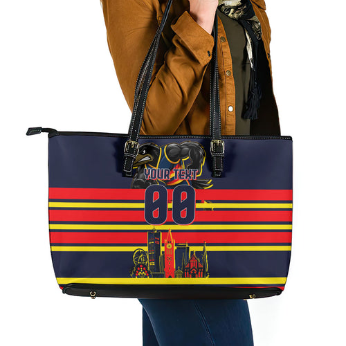 Personalised Adelaide Crows City Of Football Team Leather Tote Bag Adelaide City Skyline Illustration Sport Fan