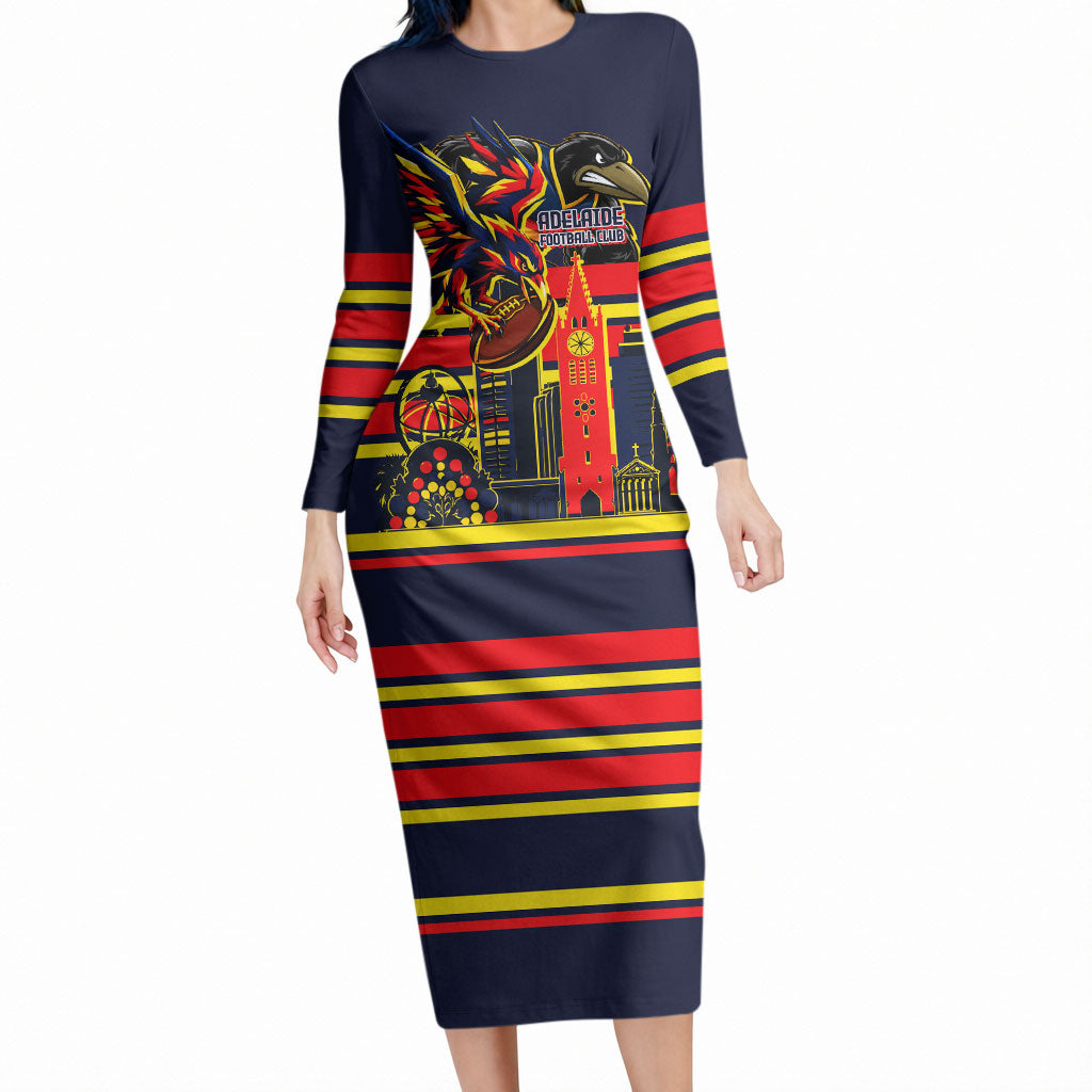 Personalised Adelaide Crows City Of Football Team Long Sleeve Bodycon Dress Adelaide City Skyline Illustration Sport Fan