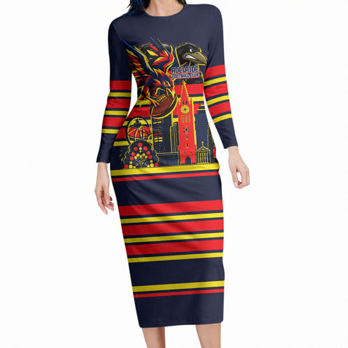 Personalised Adelaide Crows City Of Football Team Long Sleeve Bodycon Dress Adelaide City Skyline Illustration Sport Fan