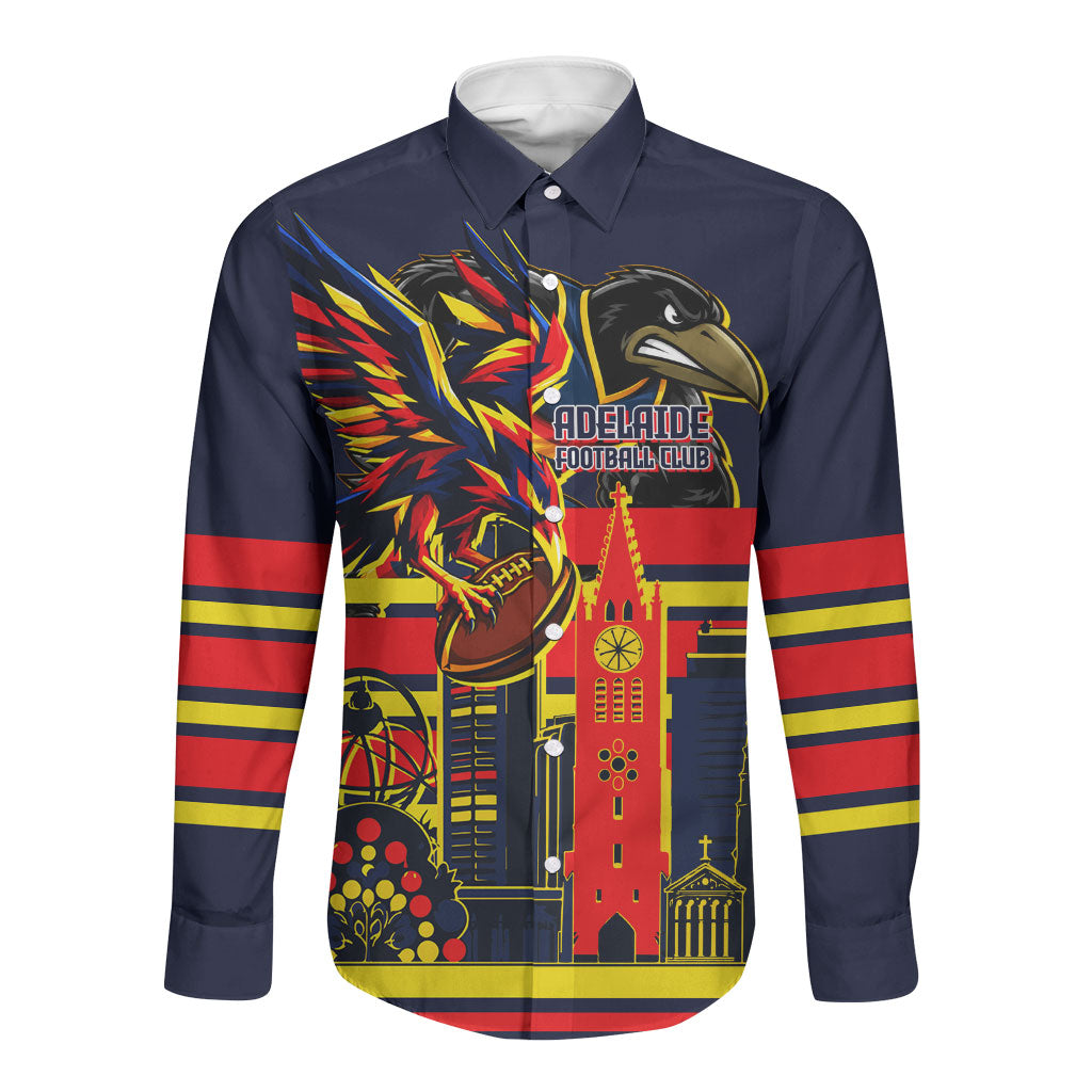 Personalised Adelaide Crows City Of Football Team Long Sleeve Button Shirt Adelaide City Skyline Illustration Sport Fan