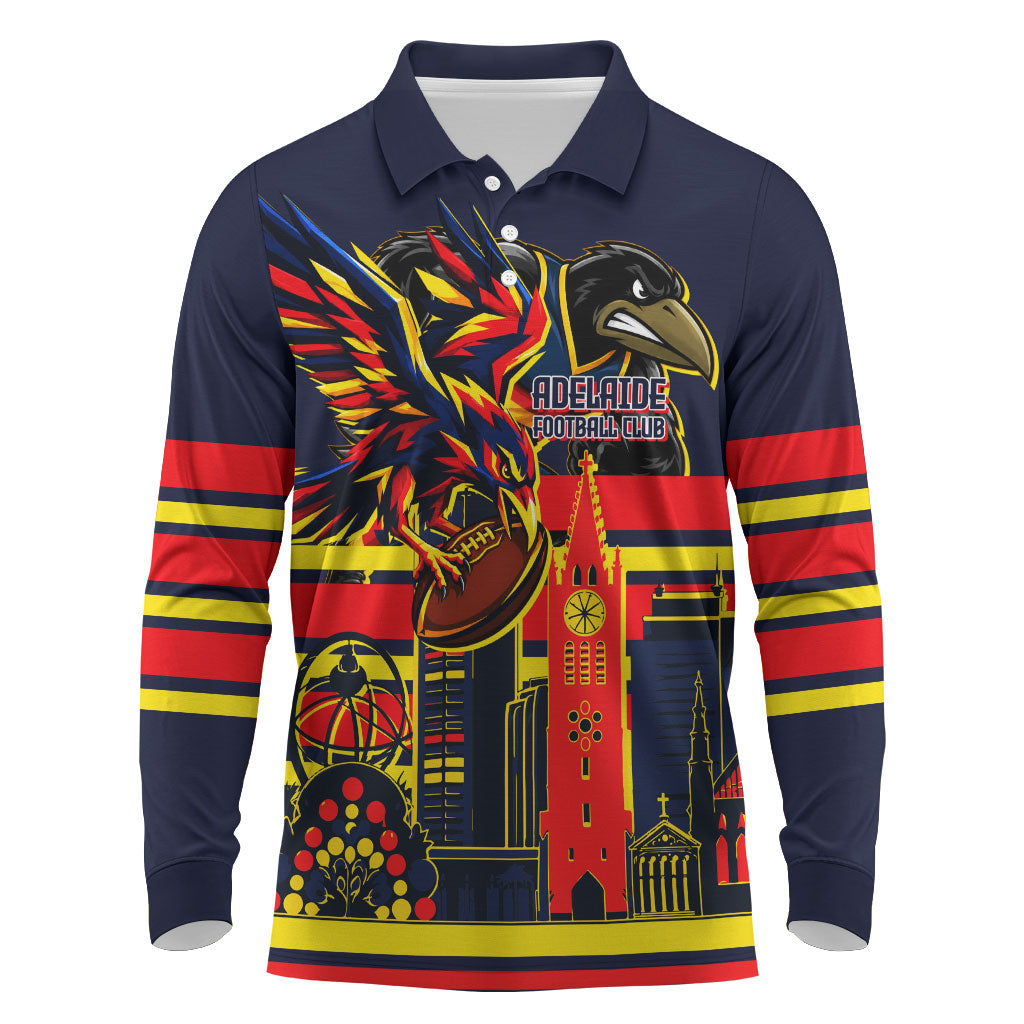 Personalised Adelaide Crows City Of Football Team Long Sleeve Polo Shirt Adelaide City Skyline Illustration Sport Fan