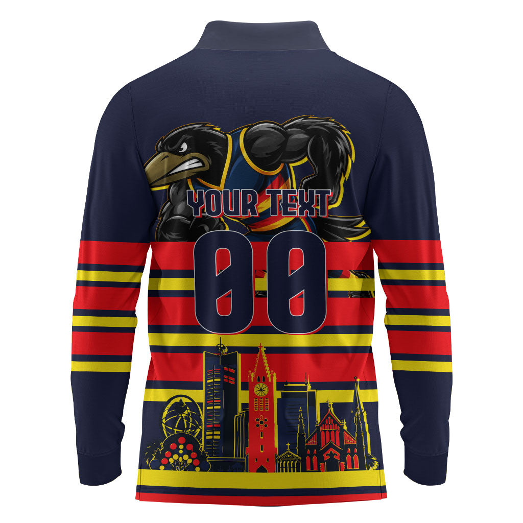 Personalised Adelaide Crows City Of Football Team Long Sleeve Polo Shirt Adelaide City Skyline Illustration Sport Fan