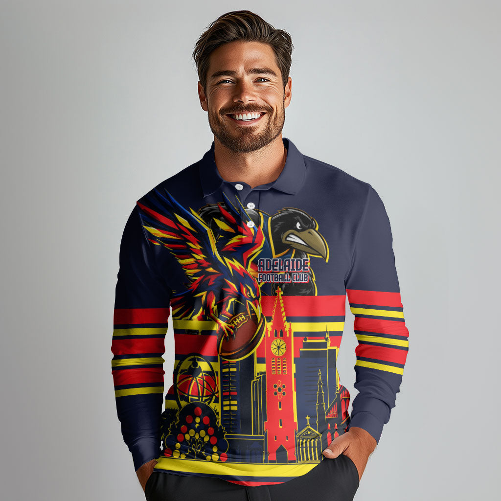 Personalised Adelaide Crows City Of Football Team Long Sleeve Polo Shirt Adelaide City Skyline Illustration Sport Fan