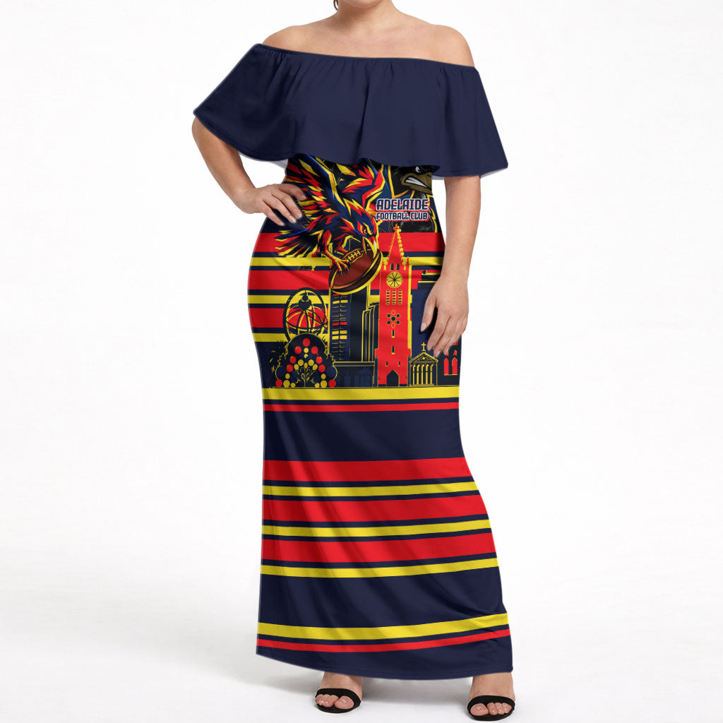 Personalised Adelaide Crows City Of Football Team Off Shoulder Maxi Dress Adelaide City Skyline Illustration Sport Fan