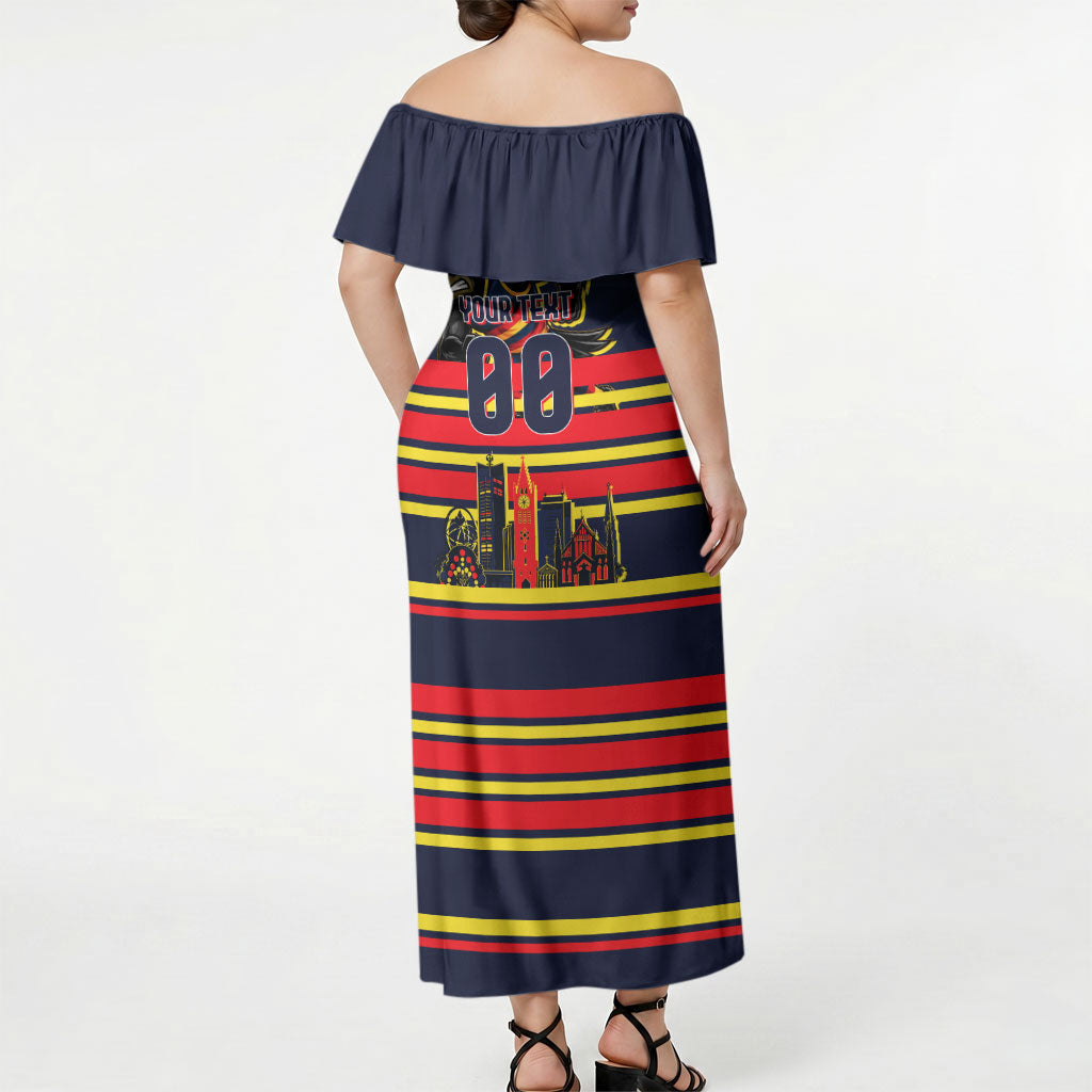 Personalised Adelaide Crows City Of Football Team Off Shoulder Maxi Dress Adelaide City Skyline Illustration Sport Fan