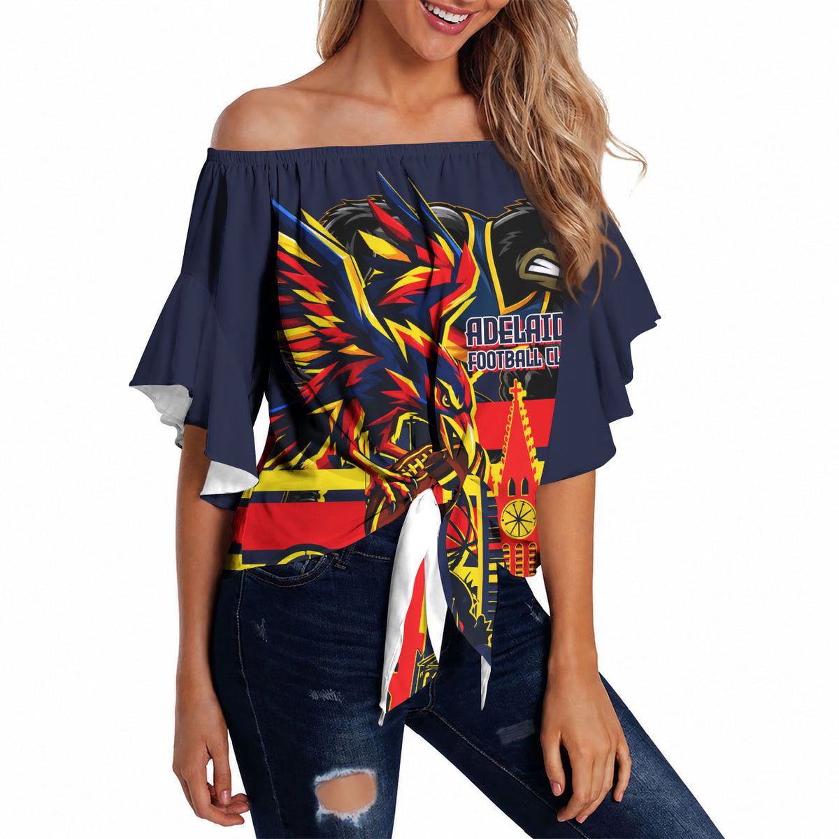 Personalised Adelaide Crows City Of Football Team Off Shoulder Wrap Waist Top Adelaide City Skyline Illustration Sport Fan