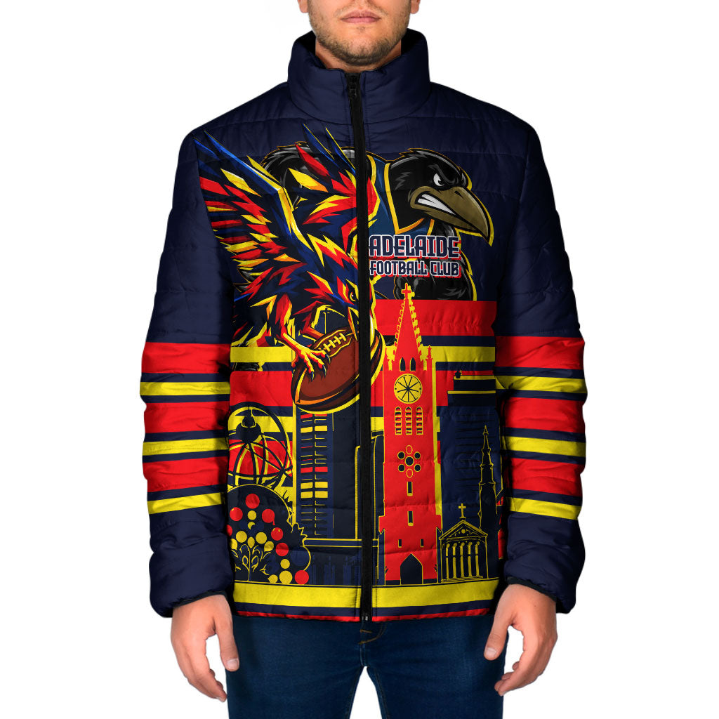 Personalised Adelaide Crows City Of Football Team Padded Jacket Adelaide City Skyline Illustration Sport Fan