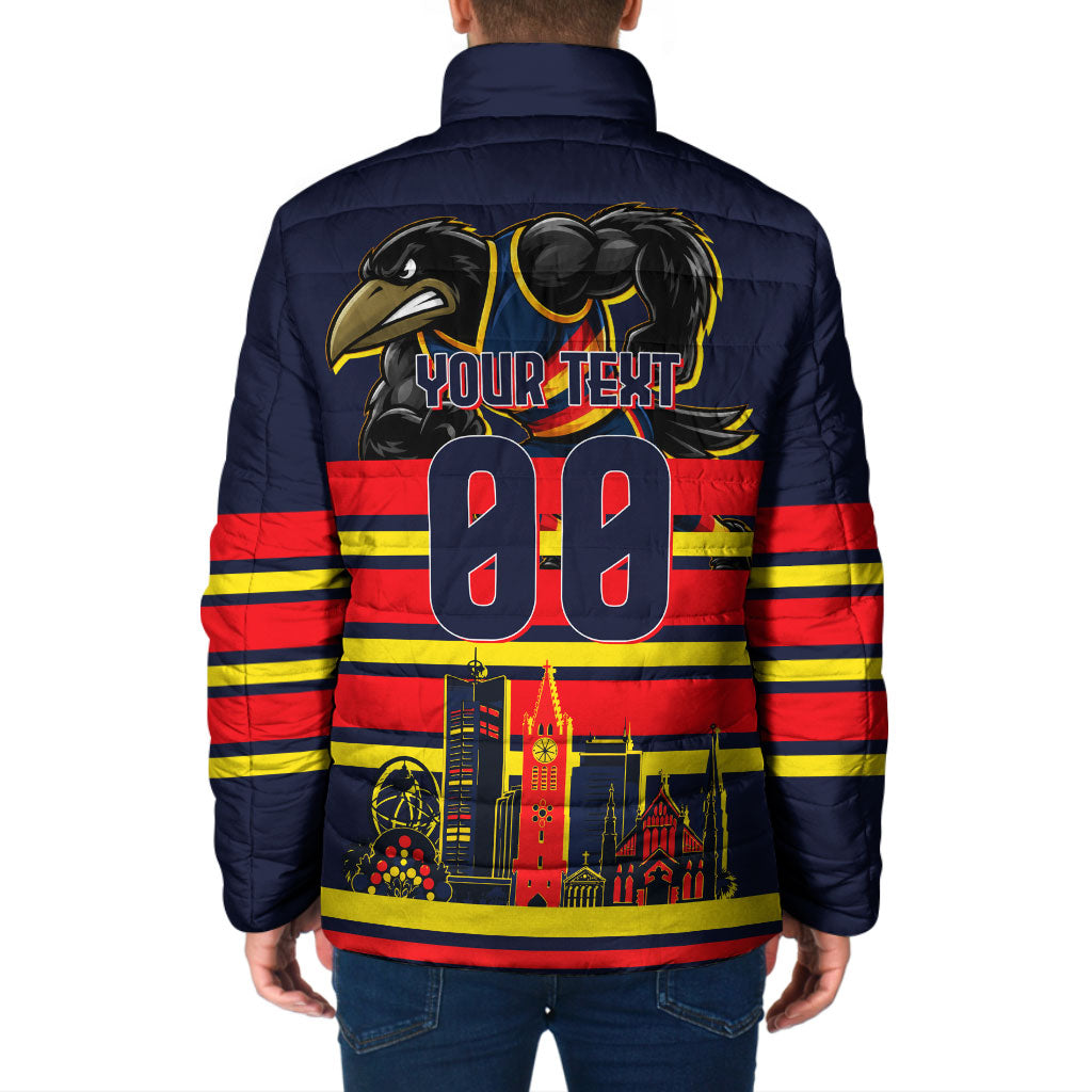 Personalised Adelaide Crows City Of Football Team Padded Jacket Adelaide City Skyline Illustration Sport Fan