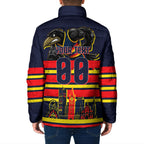 Personalised Adelaide Crows City Of Football Team Padded Jacket Adelaide City Skyline Illustration Sport Fan