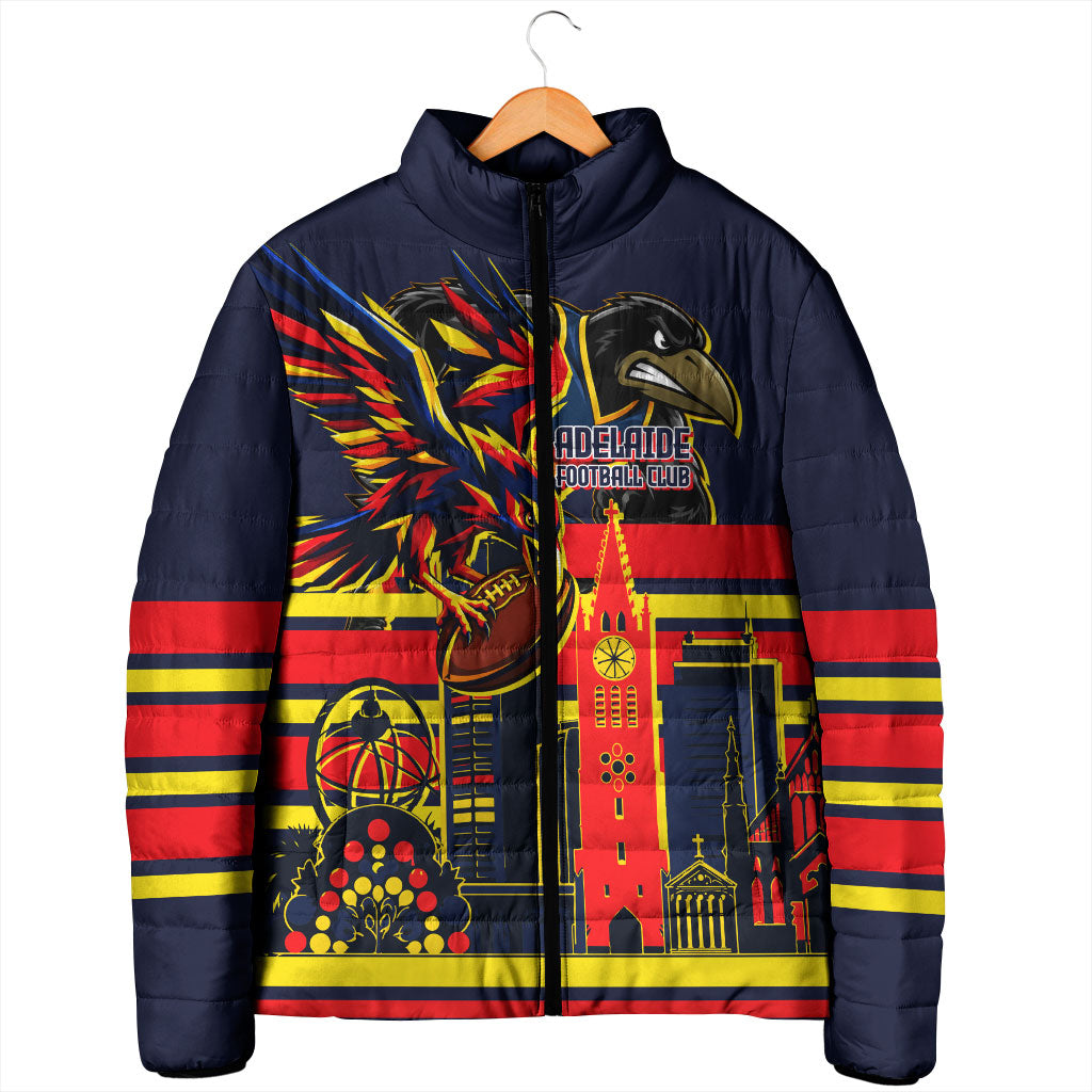 Personalised Adelaide Crows City Of Football Team Padded Jacket Adelaide City Skyline Illustration Sport Fan
