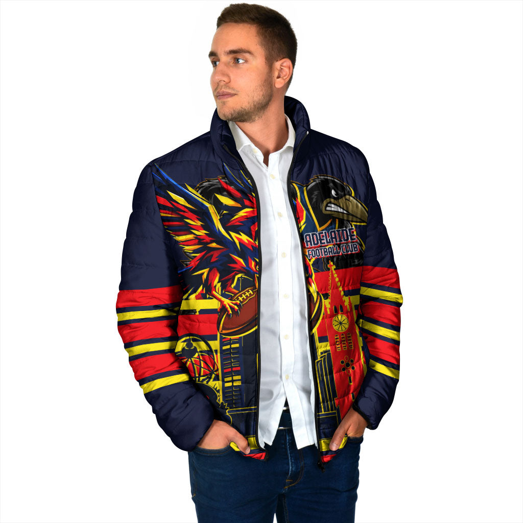 Personalised Adelaide Crows City Of Football Team Padded Jacket Adelaide City Skyline Illustration Sport Fan