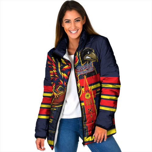 Personalised Adelaide Crows City Of Football Team Padded Jacket Adelaide City Skyline Illustration Sport Fan