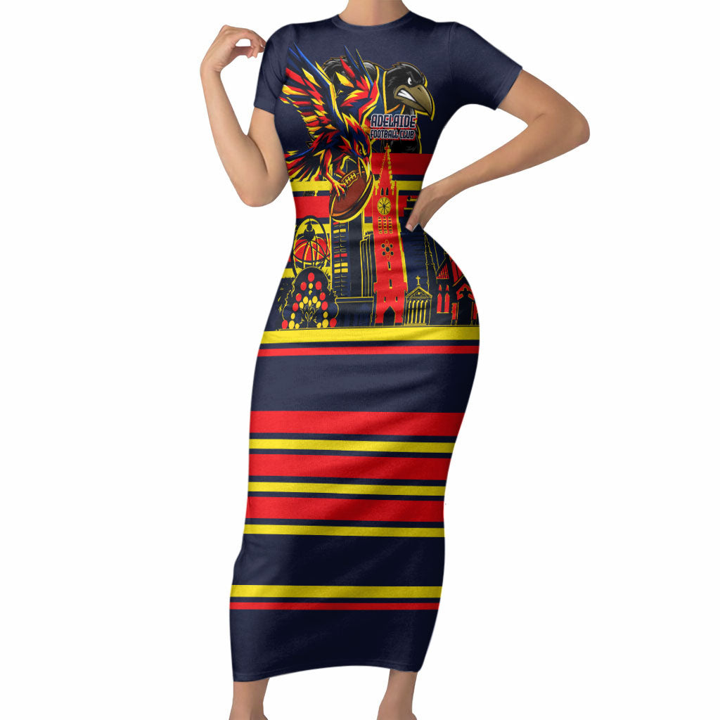 Personalised Adelaide Crows City Of Football Team Short Sleeve Bodycon Dress Adelaide City Skyline Illustration Sport Fan