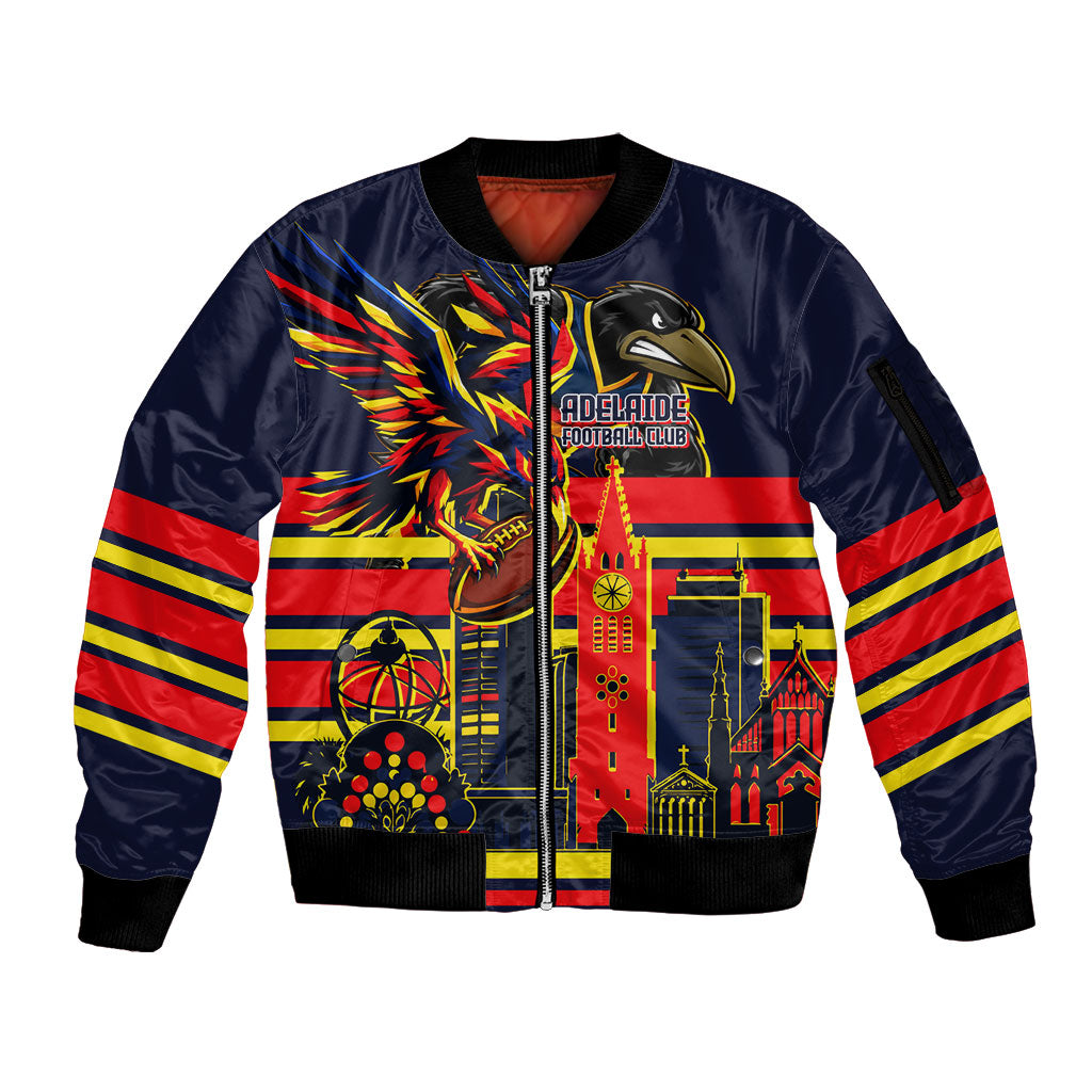 Personalised Adelaide Crows City Of Football Team Sleeve Zip Bomber Jacket Adelaide City Skyline Illustration Sport Fan