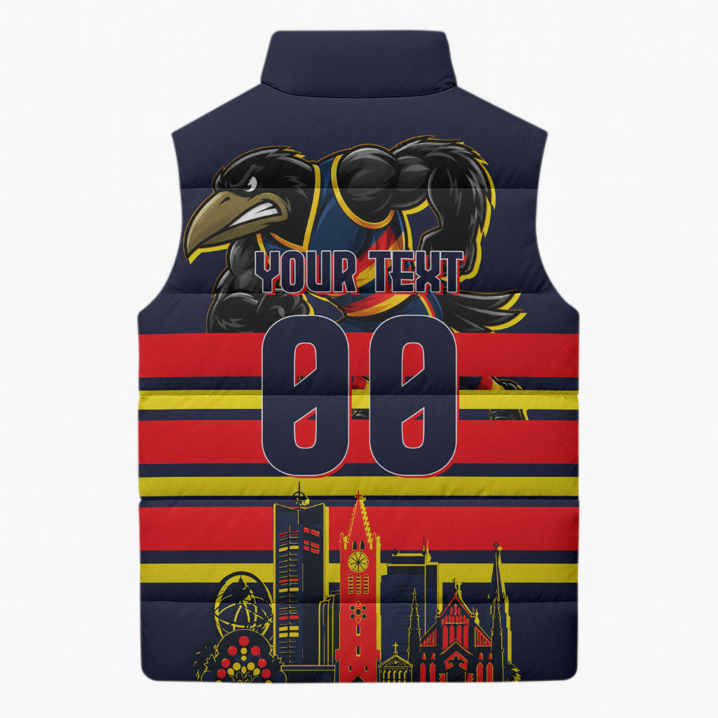 Personalised Adelaide Crows City Of Football Team Sleeveless Puffer Jacket Adelaide City Skyline Illustration Sport Fan