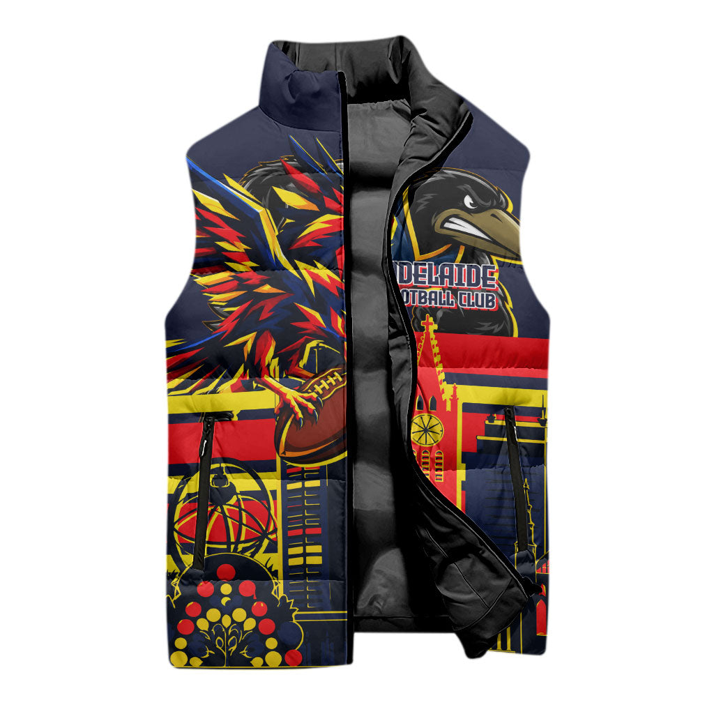 Personalised Adelaide Crows City Of Football Team Sleeveless Puffer Jacket Adelaide City Skyline Illustration Sport Fan