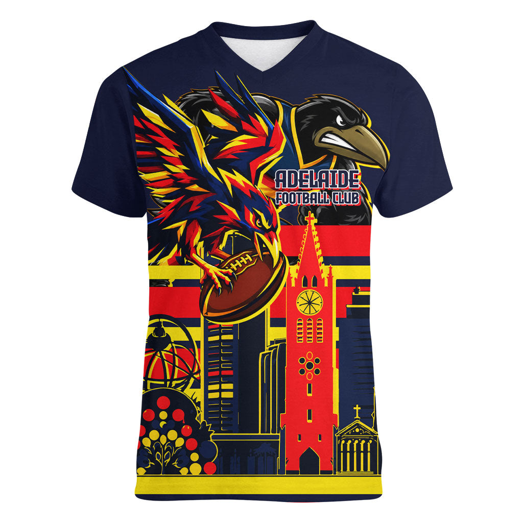 Personalised Adelaide Crows City Of Football Team Women V-Neck T-Shirt Adelaide City Skyline Illustration Sport Fan