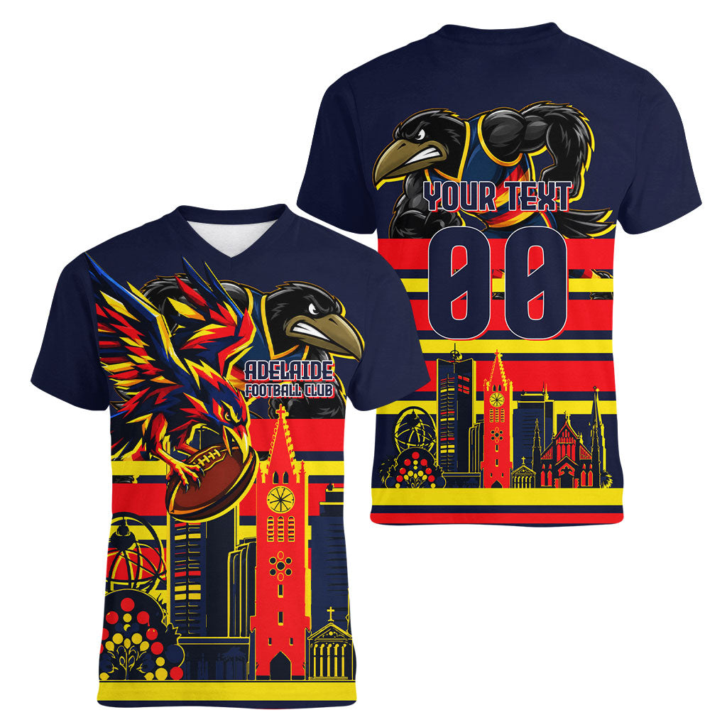 Personalised Adelaide Crows City Of Football Team Women V-Neck T-Shirt Adelaide City Skyline Illustration Sport Fan