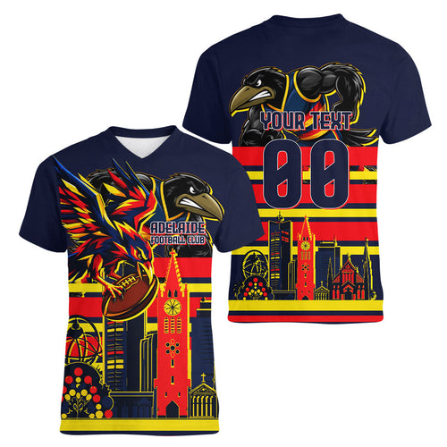 Personalised Adelaide Crows City Of Football Team Women V-Neck T-Shirt Adelaide City Skyline Illustration Sport Fan