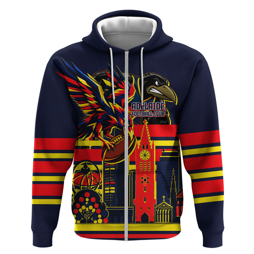 Personalised Adelaide Crows City Of Football Team Zip Hoodie Adelaide City Skyline Illustration Sport Fan