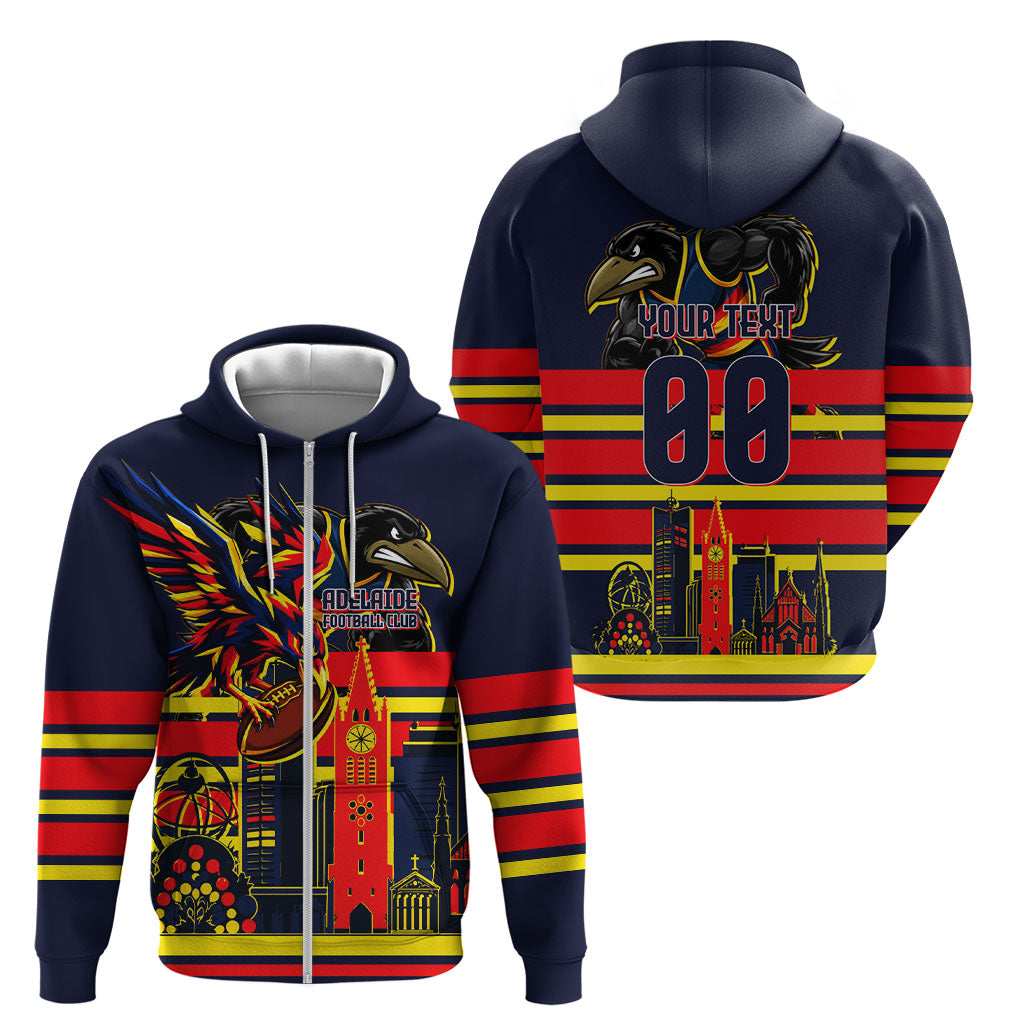 Personalised Adelaide Crows City Of Football Team Zip Hoodie Adelaide City Skyline Illustration Sport Fan