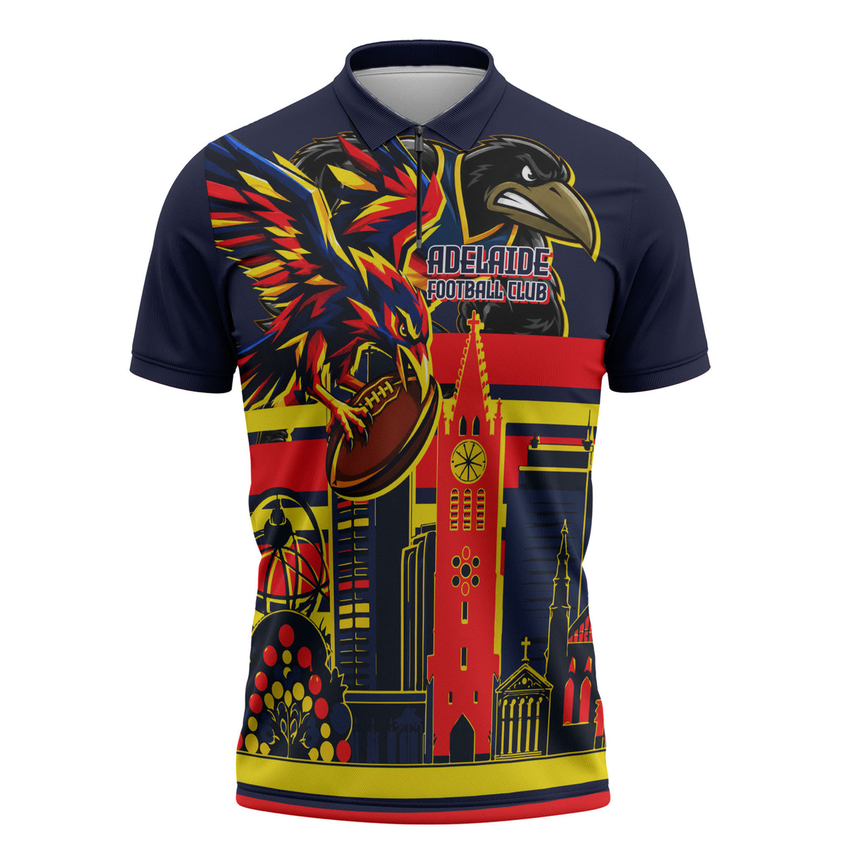 Personalised Adelaide Crows City Of Football Team Zipper Polo Shirt Adelaide City Skyline Illustration Sport Fan