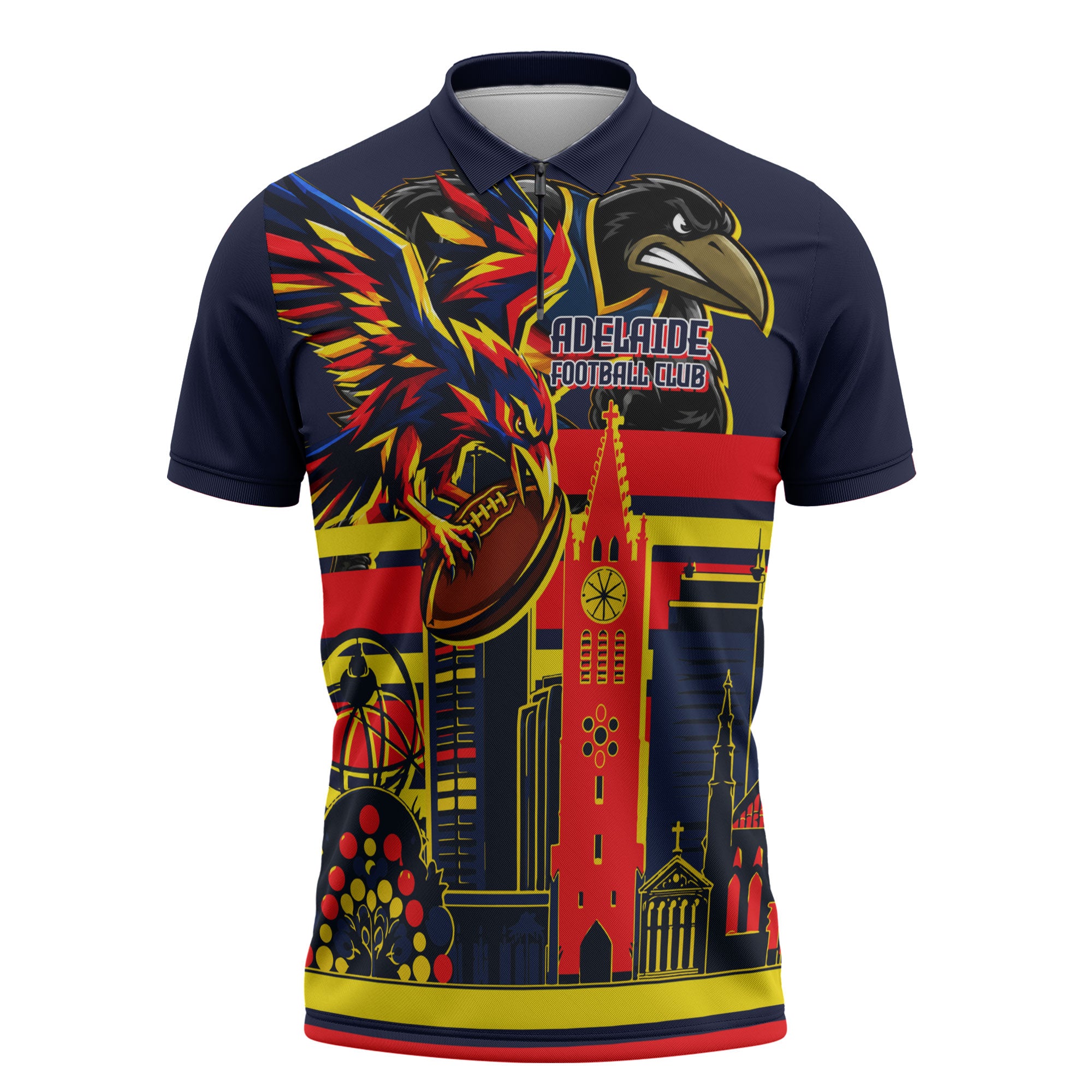 Personalised Adelaide Crows City Of Football Team Zipper Polo Shirt Adelaide City Skyline Illustration Sport Fan