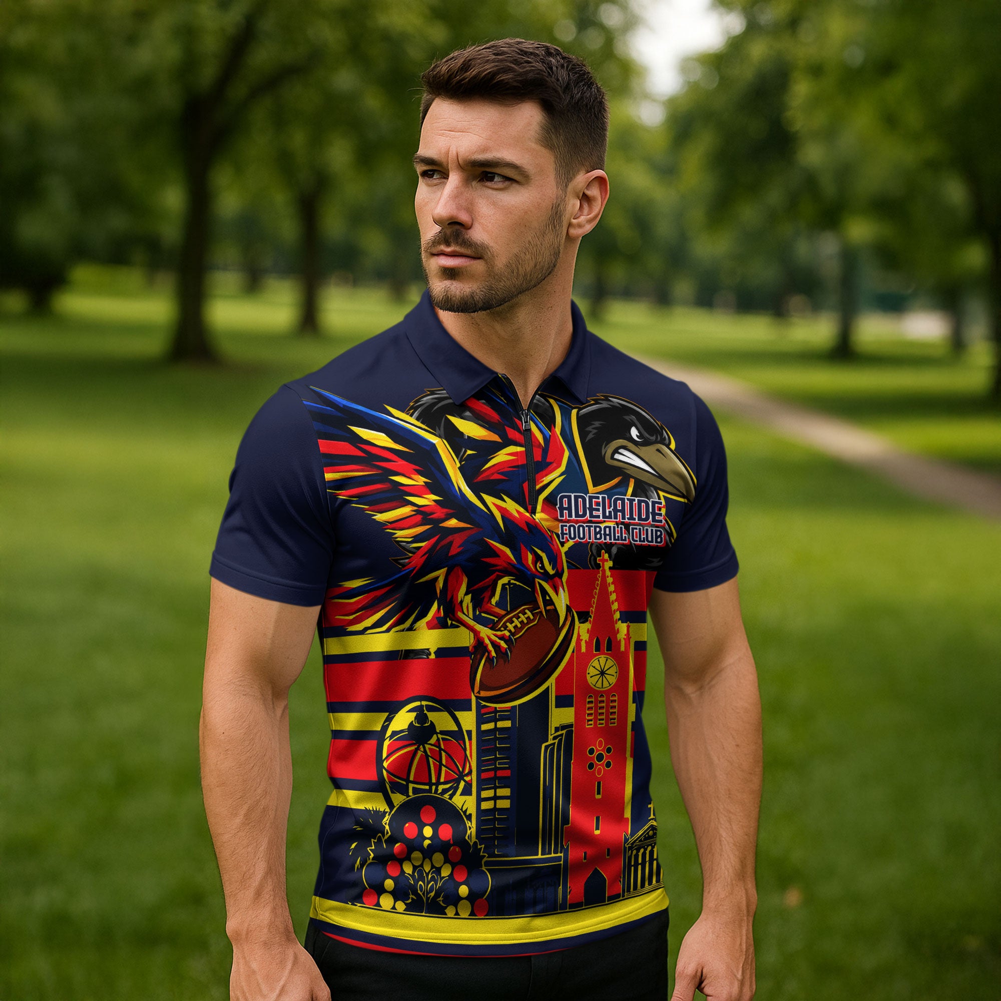 Personalised Adelaide Crows City Of Football Team Zipper Polo Shirt Adelaide City Skyline Illustration Sport Fan