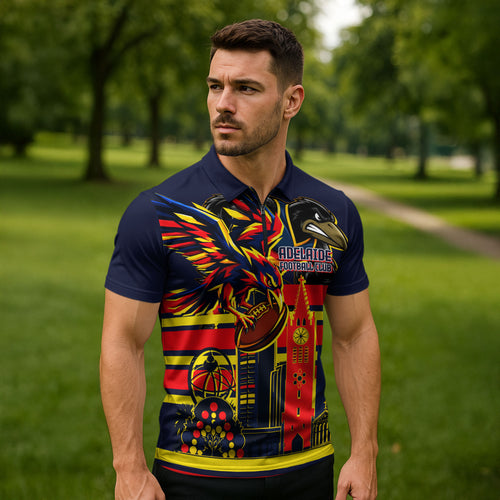 Personalised Adelaide Crows City Of Football Team Zipper Polo Shirt Adelaide City Skyline Illustration Sport Fan