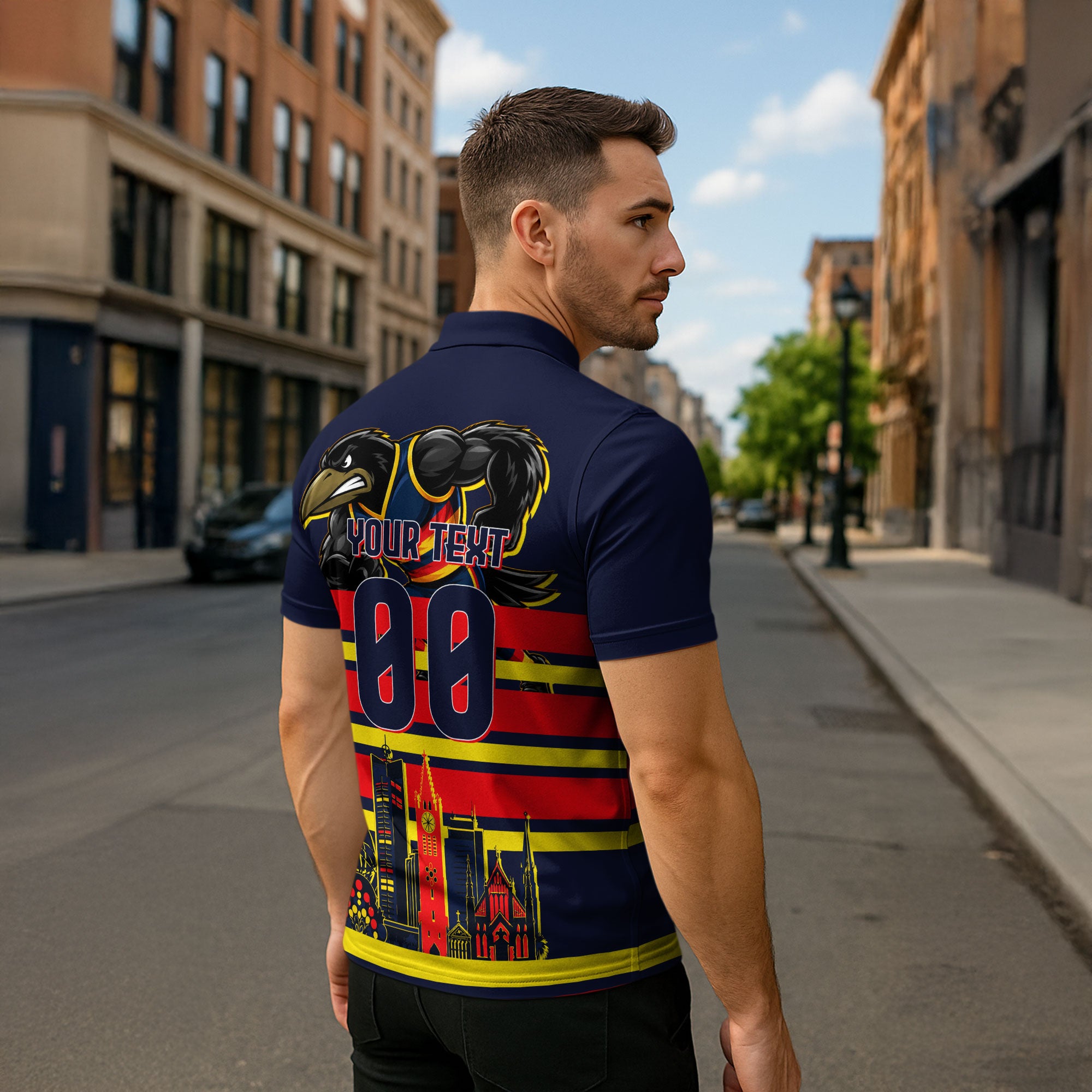 Personalised Adelaide Crows City Of Football Team Zipper Polo Shirt Adelaide City Skyline Illustration Sport Fan