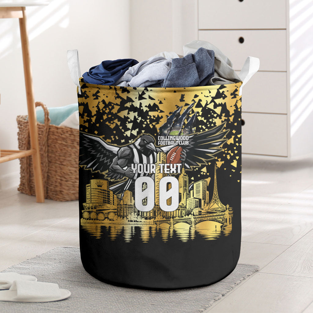 Personalised Collingwood Magpies City Of Football Team Laundry Basket Melbourne City Skyline Illustration Sport Fan