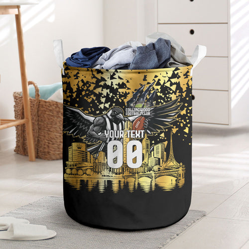 Personalised Collingwood Magpies City Of Football Team Laundry Basket Melbourne City Skyline Illustration Sport Fan