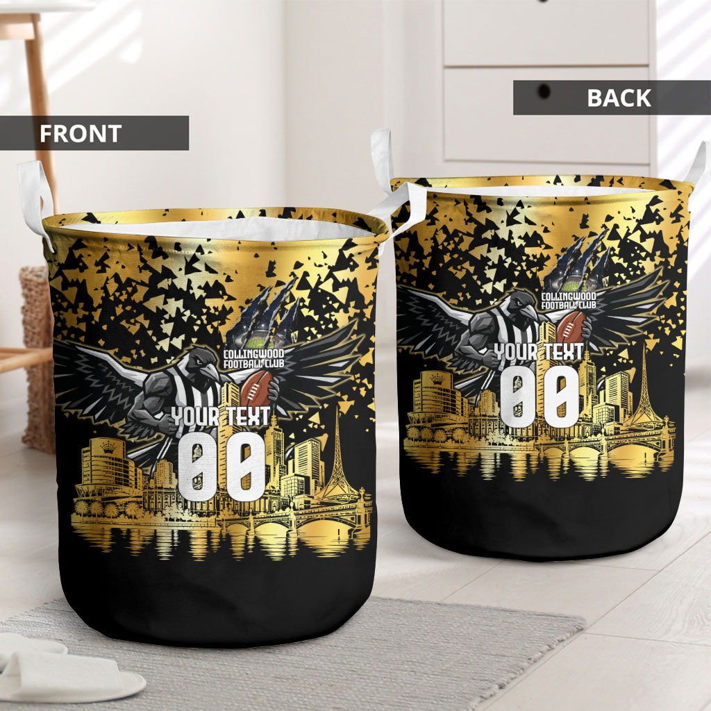 Personalised Collingwood Magpies City Of Football Team Laundry Basket Melbourne City Skyline Illustration Sport Fan