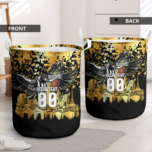 Personalised Collingwood Magpies City Of Football Team Laundry Basket Melbourne City Skyline Illustration Sport Fan