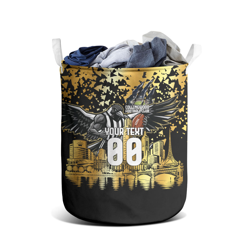 Personalised Collingwood Magpies City Of Football Team Laundry Basket Melbourne City Skyline Illustration Sport Fan