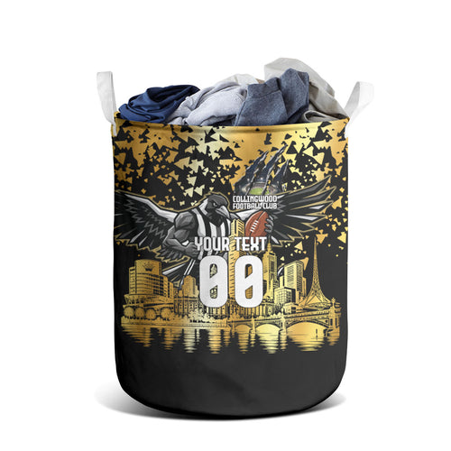 Personalised Collingwood Magpies City Of Football Team Laundry Basket Melbourne City Skyline Illustration Sport Fan