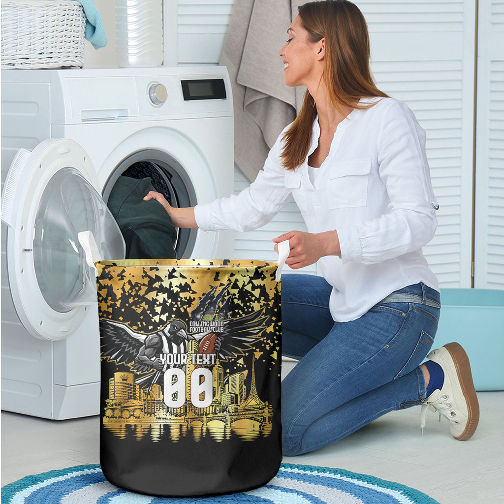 Personalised Collingwood Magpies City Of Football Team Laundry Basket Melbourne City Skyline Illustration Sport Fan