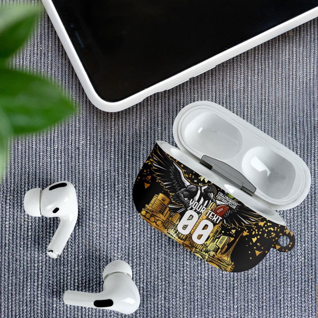 Personalised Collingwood Magpies City Of Football Team AirPods Case Melbourne City Skyline Illustration Sport Fan