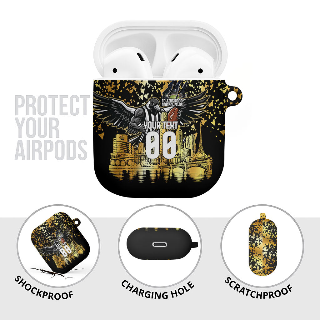 Personalised Collingwood Magpies City Of Football Team AirPods Case Melbourne City Skyline Illustration Sport Fan