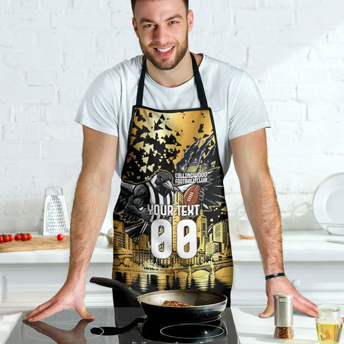 Personalised Collingwood Magpies City Of Football Team Apron Melbourne City Skyline Illustration Sport Fan