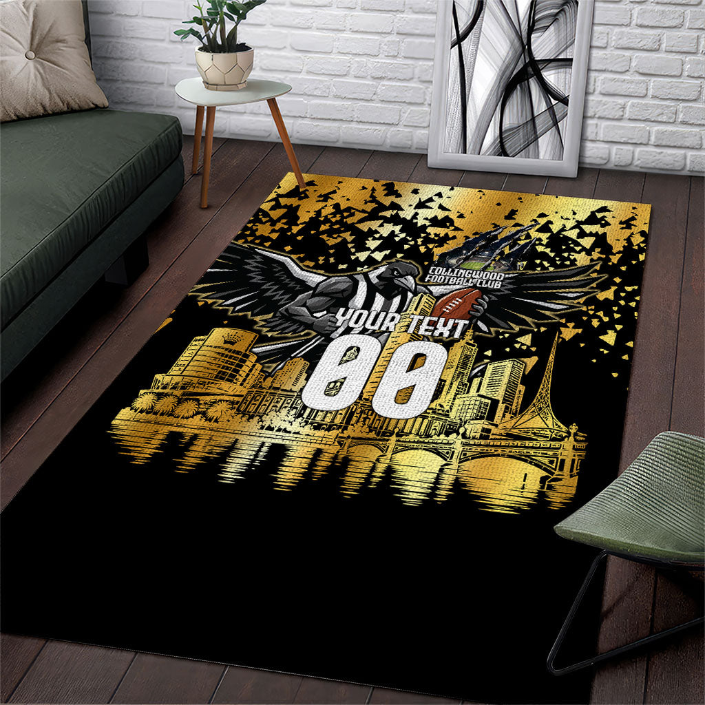 Personalised Collingwood Magpies City Of Football Team Area Rug Melbourne City Skyline Illustration Sport Fan