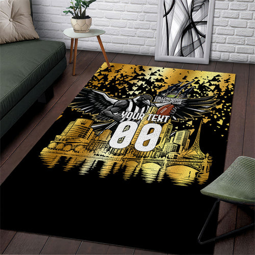 Personalised Collingwood Magpies City Of Football Team Area Rug Melbourne City Skyline Illustration Sport Fan